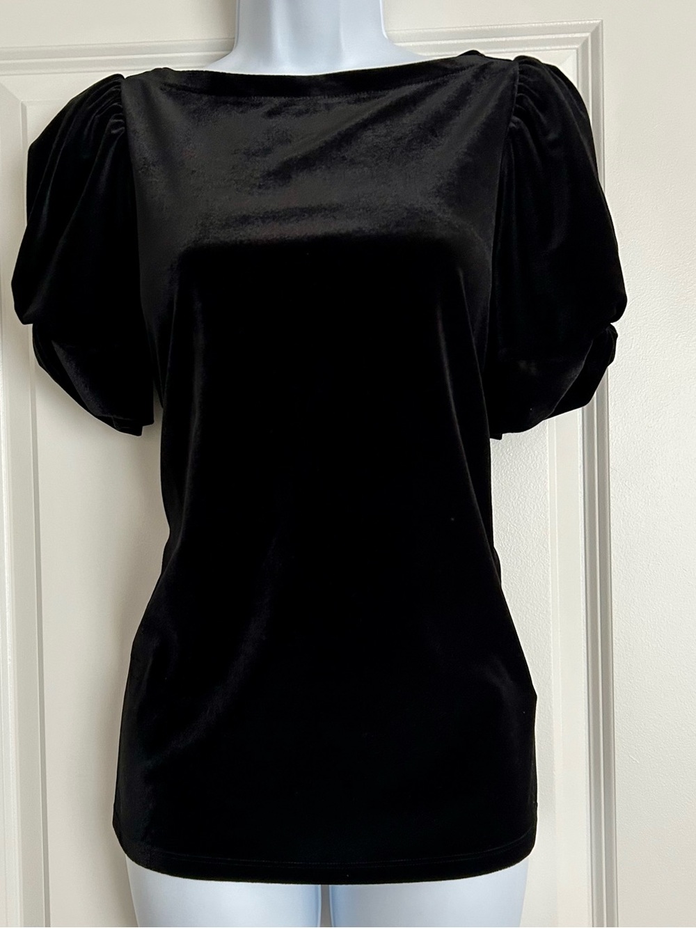 LAUREN Ralph Lauren Black Velvet Puff Sleeve Top Size Small
